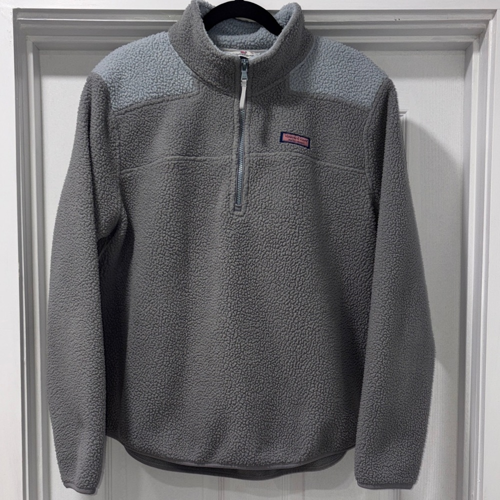 Vineyard Vines Women's Gray Sherpa 1/4 Zip-Up Pullover